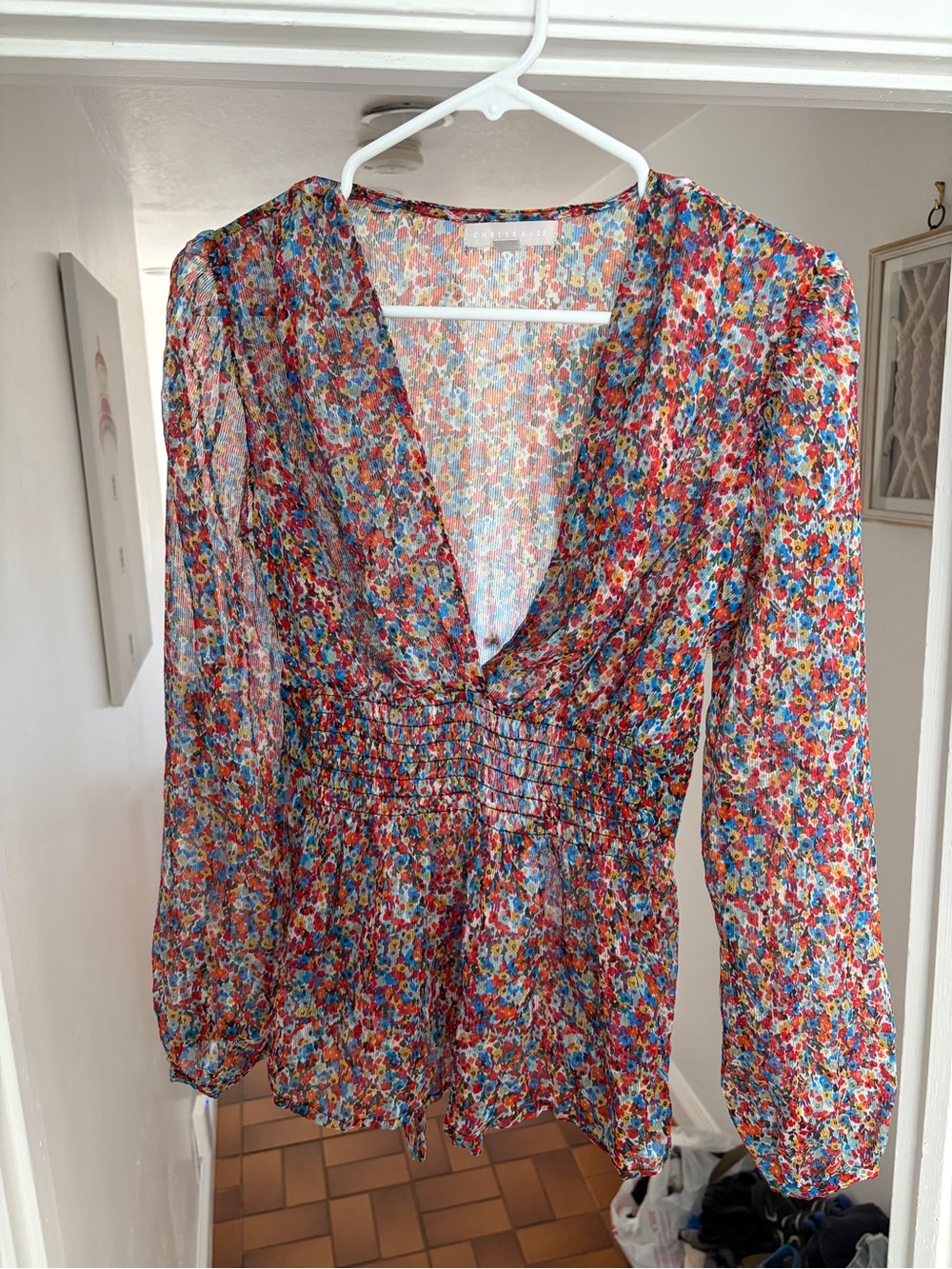 Chelsea28 Floral Sheer Long Sleeve Blouse Size Small